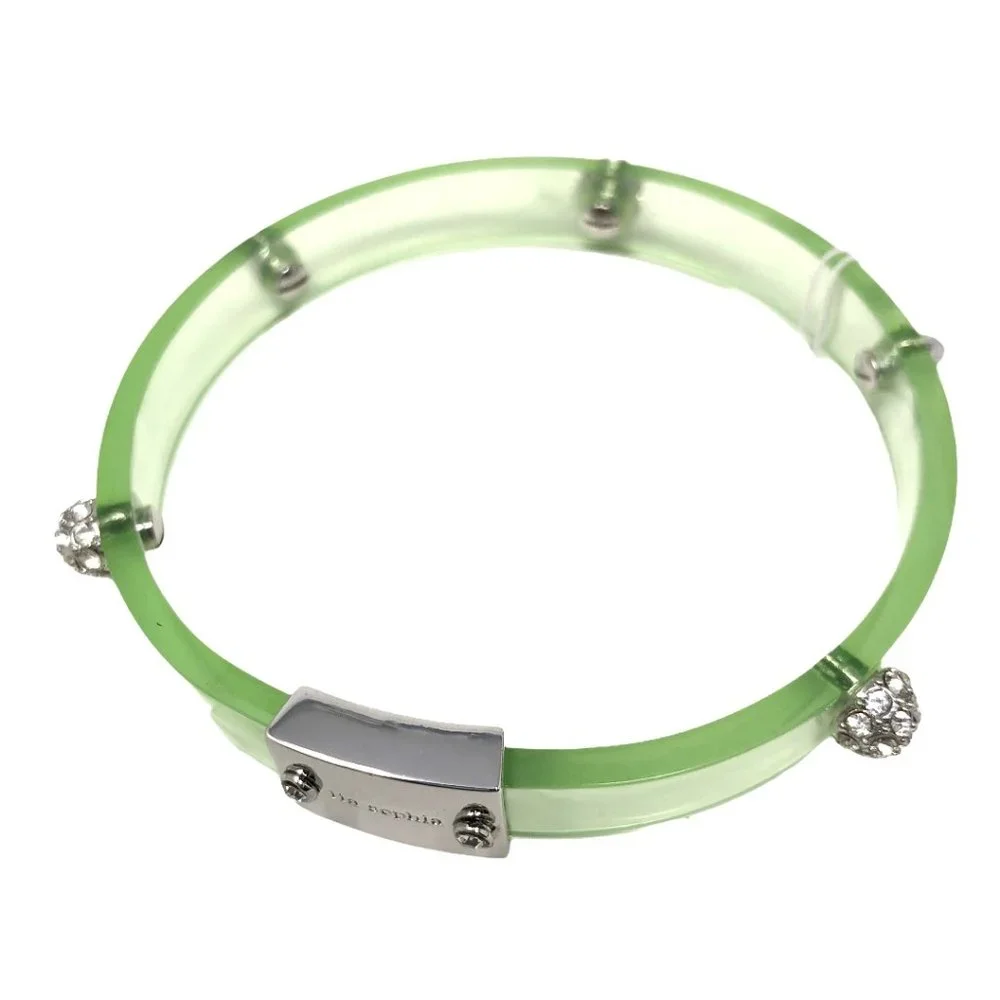 Lia Sophia Glazed Bangle Bracelet Lime Green Lucite & Crystals 8